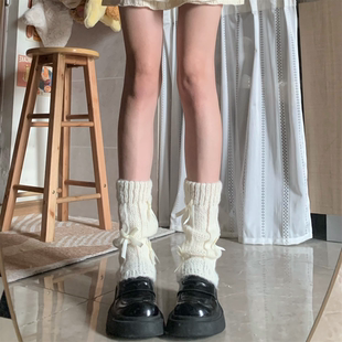 Tofilms秋冬保暖柔软马海毛蝴蝶结可爱针织袜套毛线腿套堆堆袜