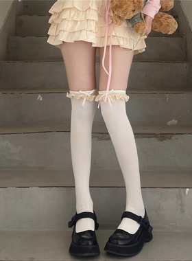 AY To fims 纯欲少女蕾丝花边蝴蝶结过膝袜lolita袜子高筒袜长袜