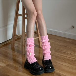 粉色堆堆袜套秋冬保暖少女精致手工卡通饼干针织腿套 films