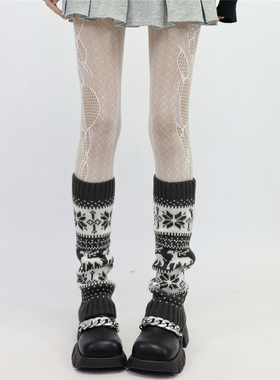 AYTofilms 雪花小鹿堆堆袜费尔岛复古针织袜套秋冬加厚保暖小腿套