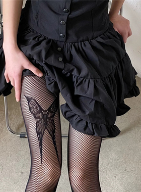 AY To films 千禧辣妹Y2K黑色蝴蝶结网袜亚文化朋克超薄显瘦黑丝