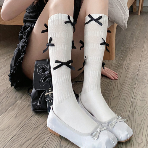 显瘦女棉质蝴蝶结小腿袜