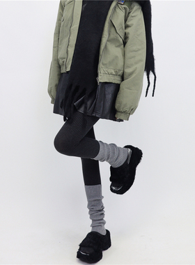 AY To films 秋冬叠穿慵懒针织烟灰色显瘦袜套奶白色堆堆羊毛腿套