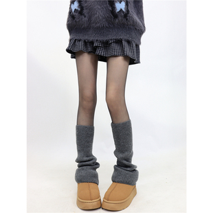 Tofilms叠穿超薄0D黑丝保暖绵羊绒小腿套慵懒微喇针织堆堆袜套