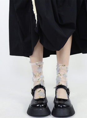 AY To films 纯欲少女蕾丝堆堆袜超薄立体花朵透明网纱袜春夏袜子