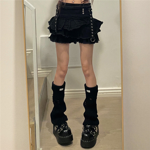 小众标签破洞针织腿套黑色显瘦y2k辣妹堆堆袜套女 films个性