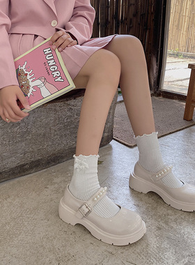 AY To films 可爱JK小腿袜少女薄款蝴蝶结白色木耳边袜洛丽塔袜子