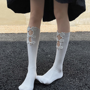千禧年辣妹y2k中国风盘扣镂空木耳中筒袜甜酷小腿袜 films