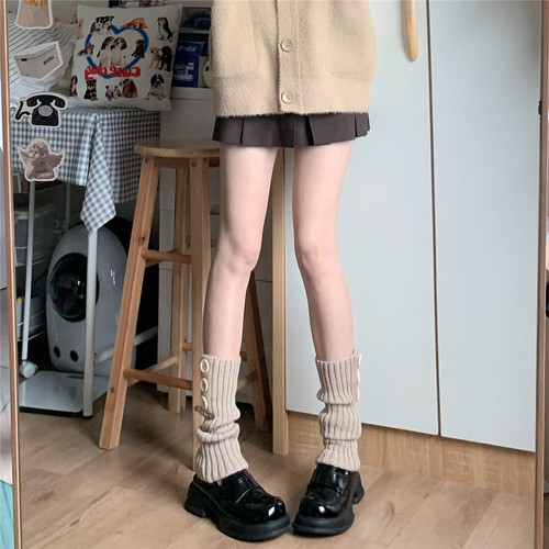 少女y2k辣妹腿套纽扣竖纹袜套