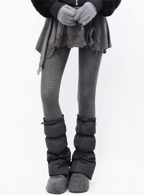 AYTofilms冬y2k辣妹羽绒棉皮扣户外腿套时髦黑色显瘦加厚保暖袜套