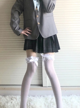 AY To films 学院风Jk制服可爱蝴蝶结高筒袜性感黑色过膝袜花边袜