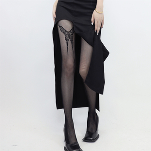 甜酷辣妹超薄千禧Y2K朋克大蝴蝶结性感网袜镂空黑丝 films