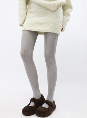 AYTofilms春秋复古暗纹连裤袜镂空爱心蝴蝶结提花薄棉灰色打底裤