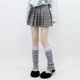拼色袜套秋冬保暖堆堆袜时髦标签显瘦美式 films 纽扣小腿套
