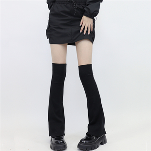 辣妹显瘦千禧Y2K腿套 films黑色喇叭形过膝长筒针织袜套美式