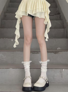 AYTofilms芭蕾少女小腿袜透气中筒袜蕾丝花边袜子春夏薄棉堆堆袜