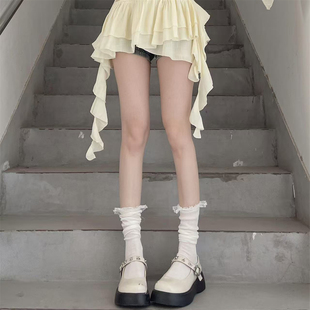 AYTofilms芭蕾少女小腿袜透气中筒袜蕾丝花边袜子春夏薄棉堆堆袜