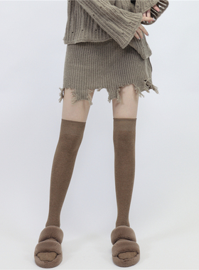 AY To films 复古杏黄色秋冬过膝袜加厚长筒显瘦慵懒学院高筒袜子