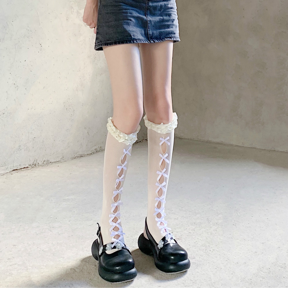 film褶皱奶白色温柔风甜妹小腿袜