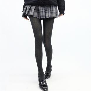 AYTofilms走秀款 袜女 miu系宽条黑灰色打底袜春秋薄棉微透百搭连裤