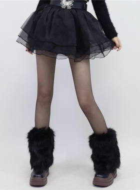AY To films黑色毛毛千禧Y2K辣妹毛绒仿皮草JK袜套秋冬保暖小腿套