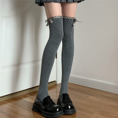 高筒棉质花边lolita少女过膝袜