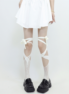 AYTo films个性小众甜酷蕾丝网袜一体不规则绑带分趾袜显瘦小腿袜