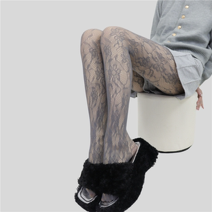 袜时髦复古咖色花朵网袜彩色Y2K辣妹渔网袜 films秋灰色连裤