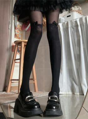 AY To films 黑色连裤袜lolita假过膝袜洛丽塔jk甜美可爱猫咪丝袜