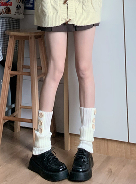 AY To films白色纽扣袜套日系JK少女堆堆袜秋冬Y2K甜辣保暖小腿套