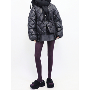 紫色连裤 films 袜小众时髦秋冬棉质麻花竖纹显瘦灰色打底袜