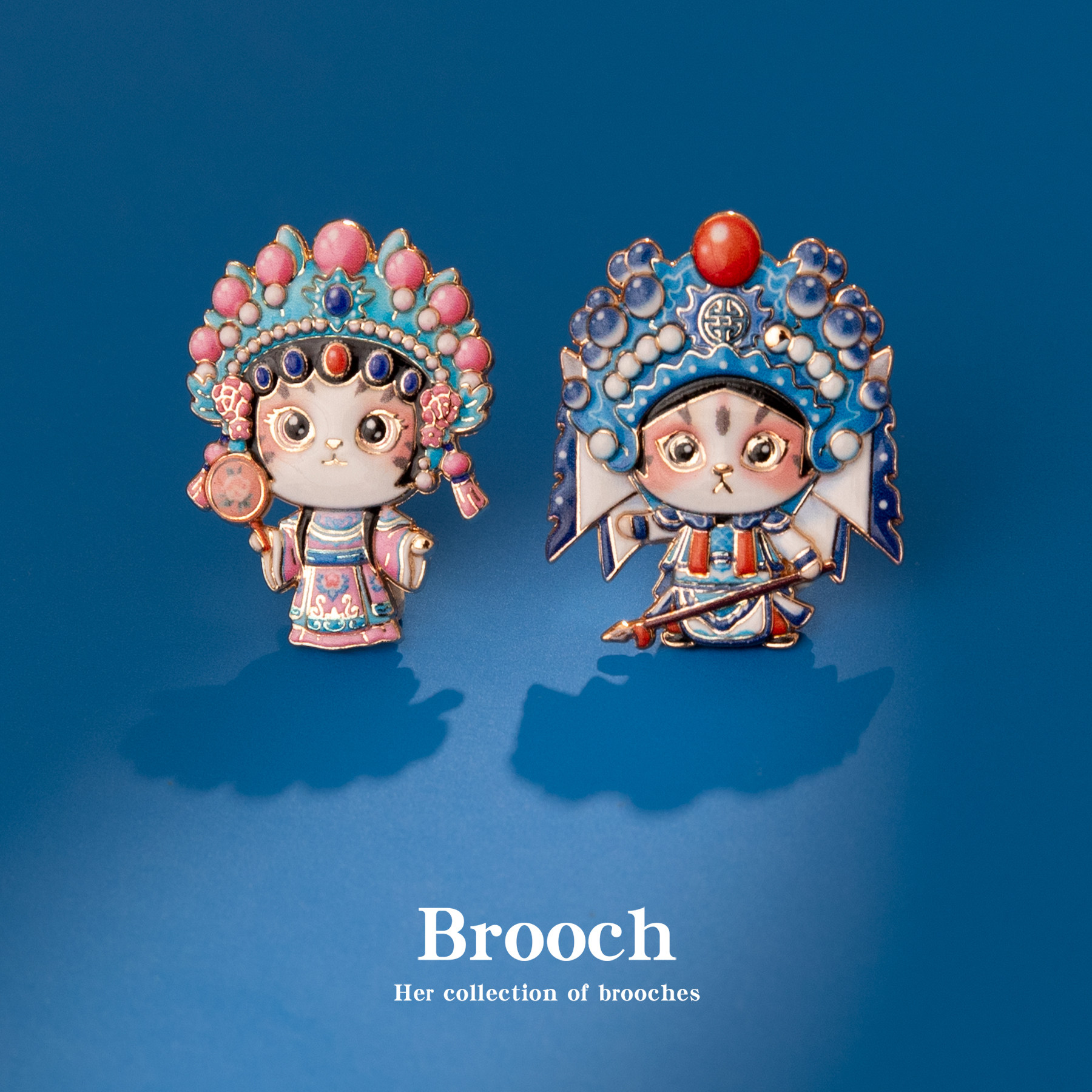 国风戏曲小猫金属胸针创意立体国粹文旅纪念品徽章pin衣服包饰品