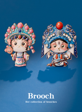 国风戏曲小猫金属胸针创意立体国粹文旅纪念品徽章pin衣服包饰品