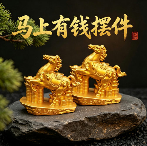 新中式马上有钱摆件 马到成功瑞兽骏马 开业乔迁吉祥礼品货源