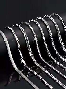 钛钢项链男士不掉色NK链嘻哈古巴链不锈钢毛衣链女锁骨链炫酷