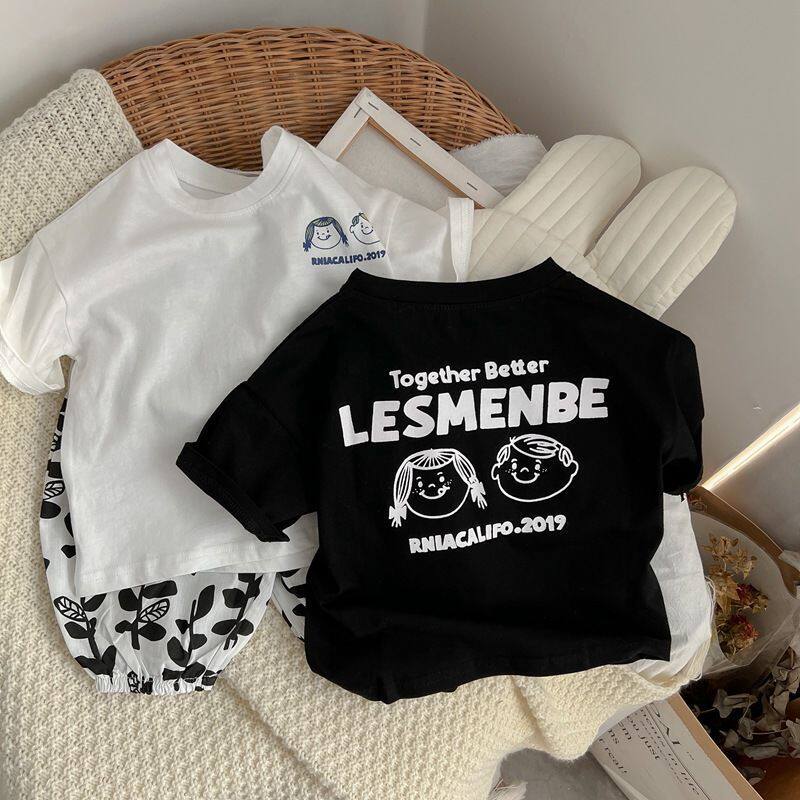 纯棉童装短袖T恤男女童宝宝2024夏季儿童休闲中小童上衣字母印花