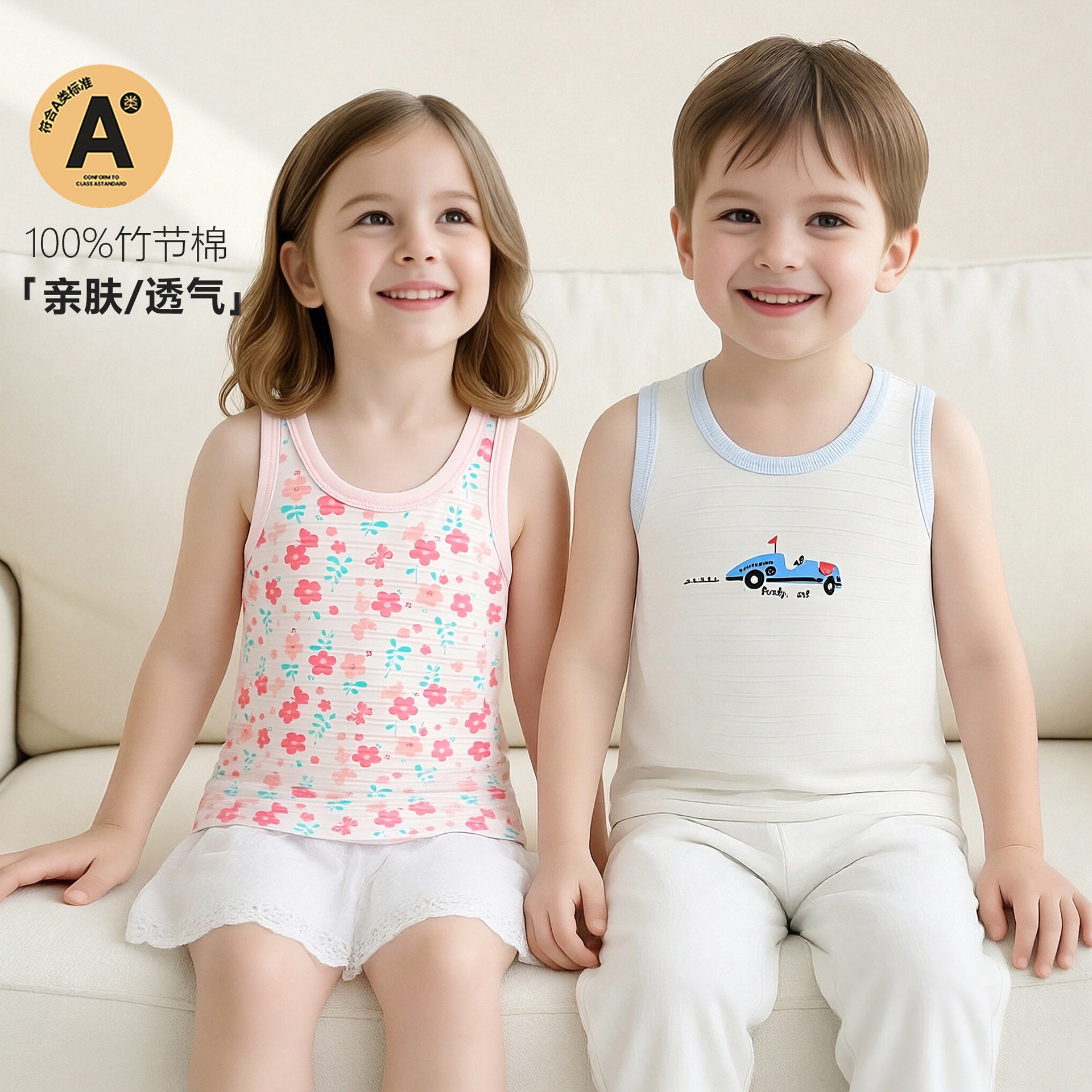 Y童装夏季新款竹节棉儿童背心吊带女童卡通印花圆领内衣 一件代发