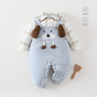 宝宝两件套背带裤套装秋冬季保暖加棉分体洋气婴幼儿冬装外出衣服