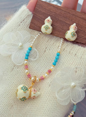 原创新款精致轻奢多巴胺彩色滴油葫芦串珠项链时间简约感毛衣