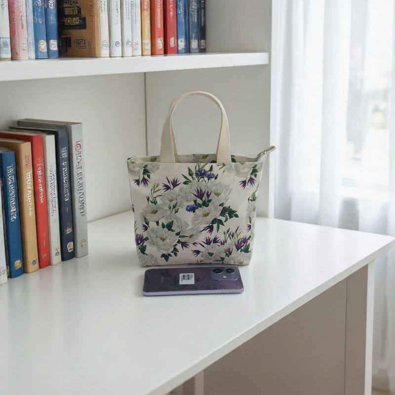 文艺植物印花帆布迷你手提包
