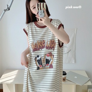 睡衣女简约潮流ins风卡通无袖 夏季 weo正品 pink 睡裙女家居服