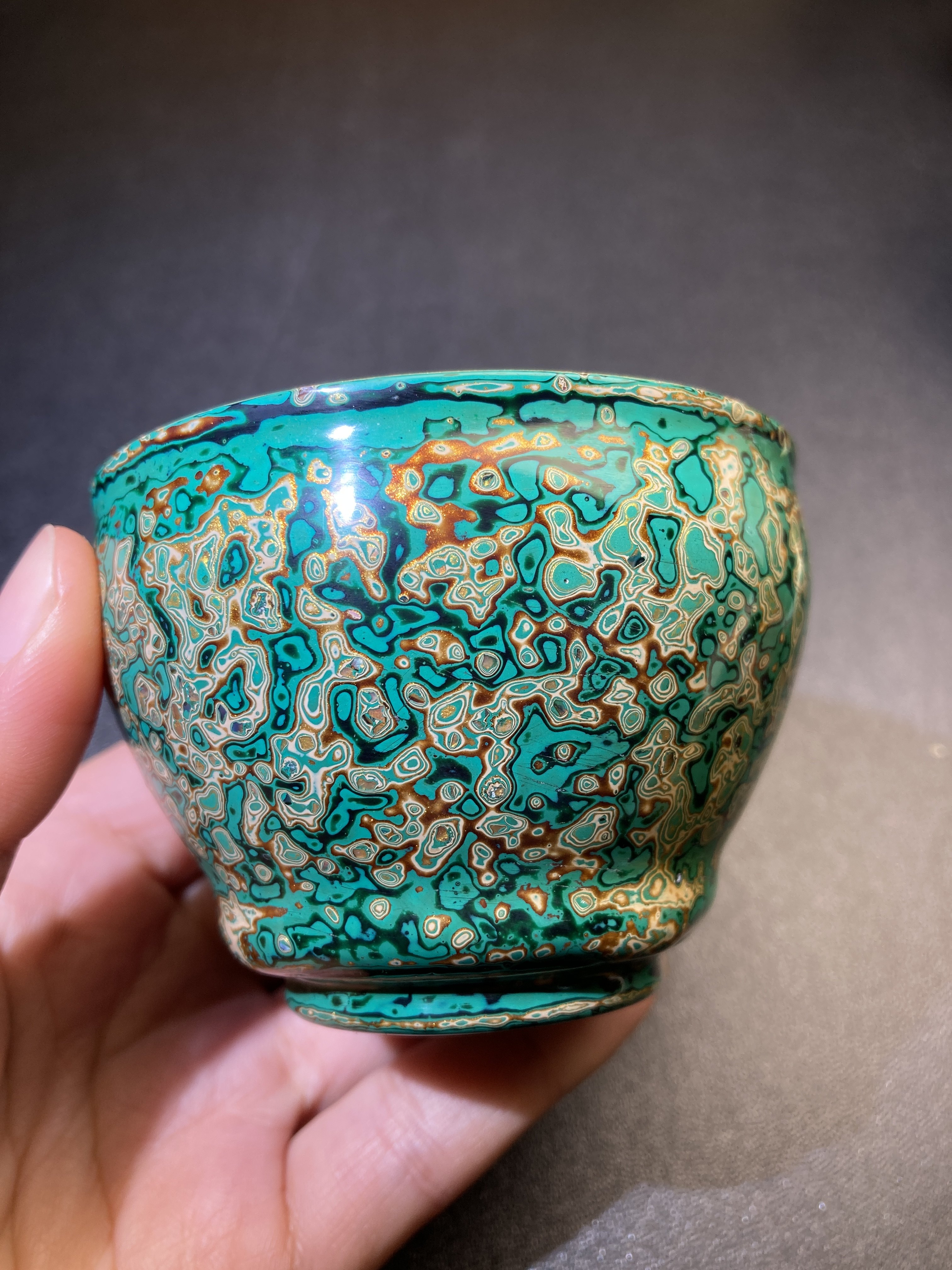 建窑建盏与大漆结合作品一盏双非遗尊杯多色大漆金红紫绿金绿蓝