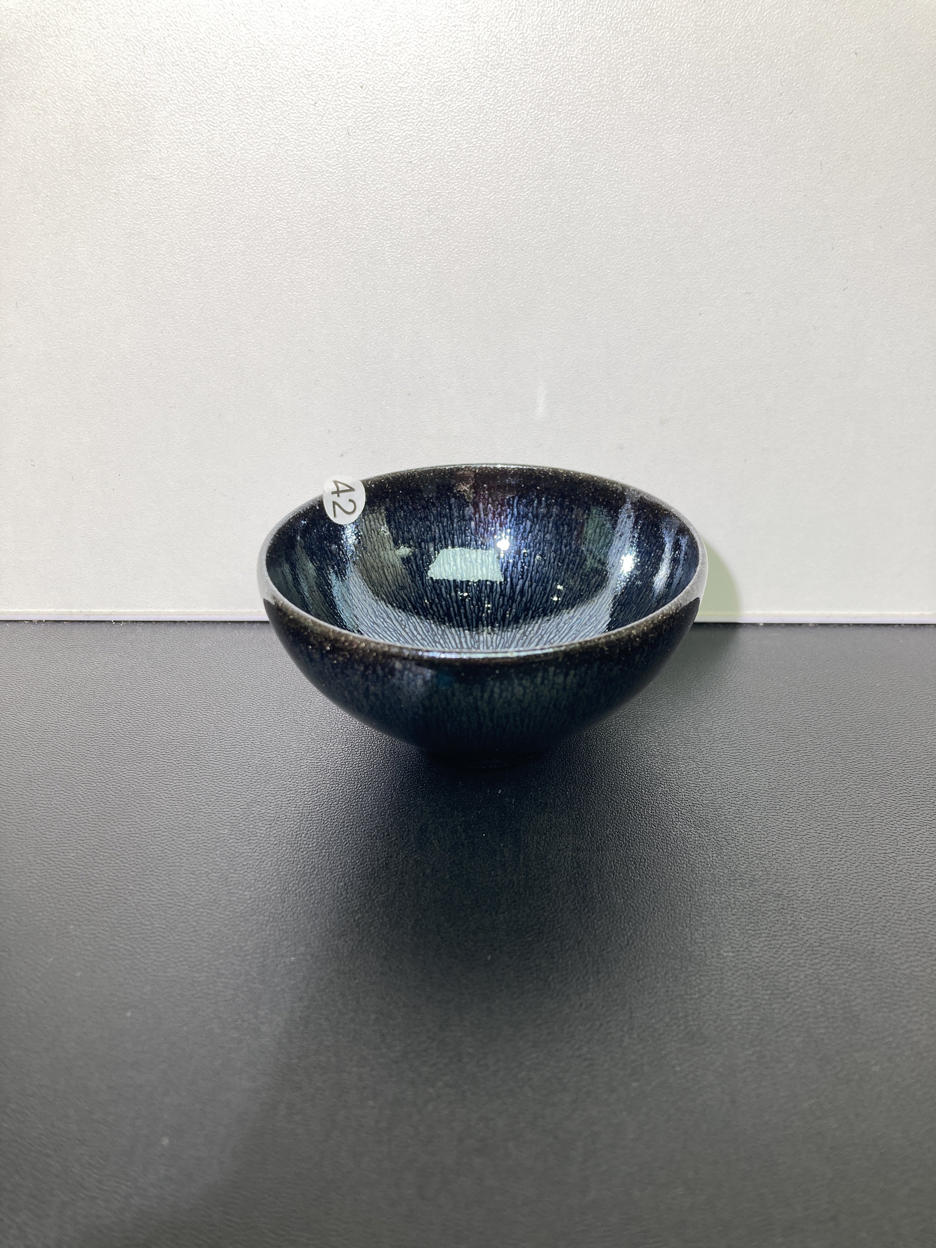 建窑建盏原矿原釉高铁胎薄胎黑底银毫托底烧小平口主人茶盏茶杯