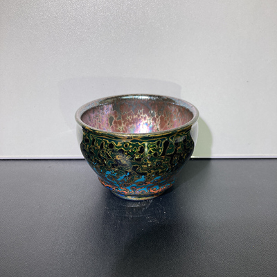 建窑建盏原矿原釉彩金牡丹花建盏层次渐变大漆建盏大漆主人茶盏杯