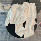 两件套 卫衣阔腿裤 休闲运动套装 女洋气国风杏色长袖