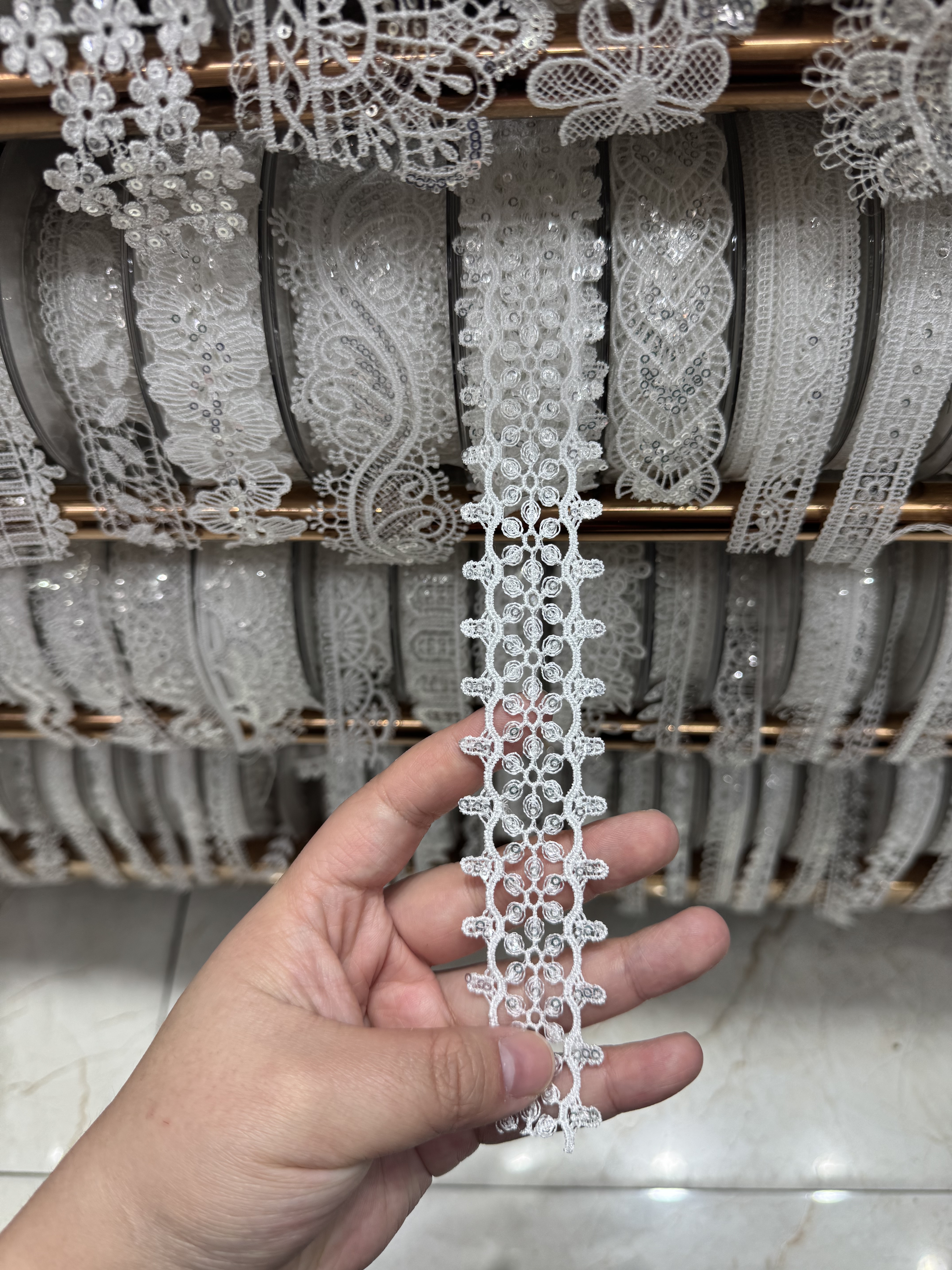 建诚绣品精品珠片花边白色蕾丝水溶花边辅料薄款diy娃娃裙边宽图片