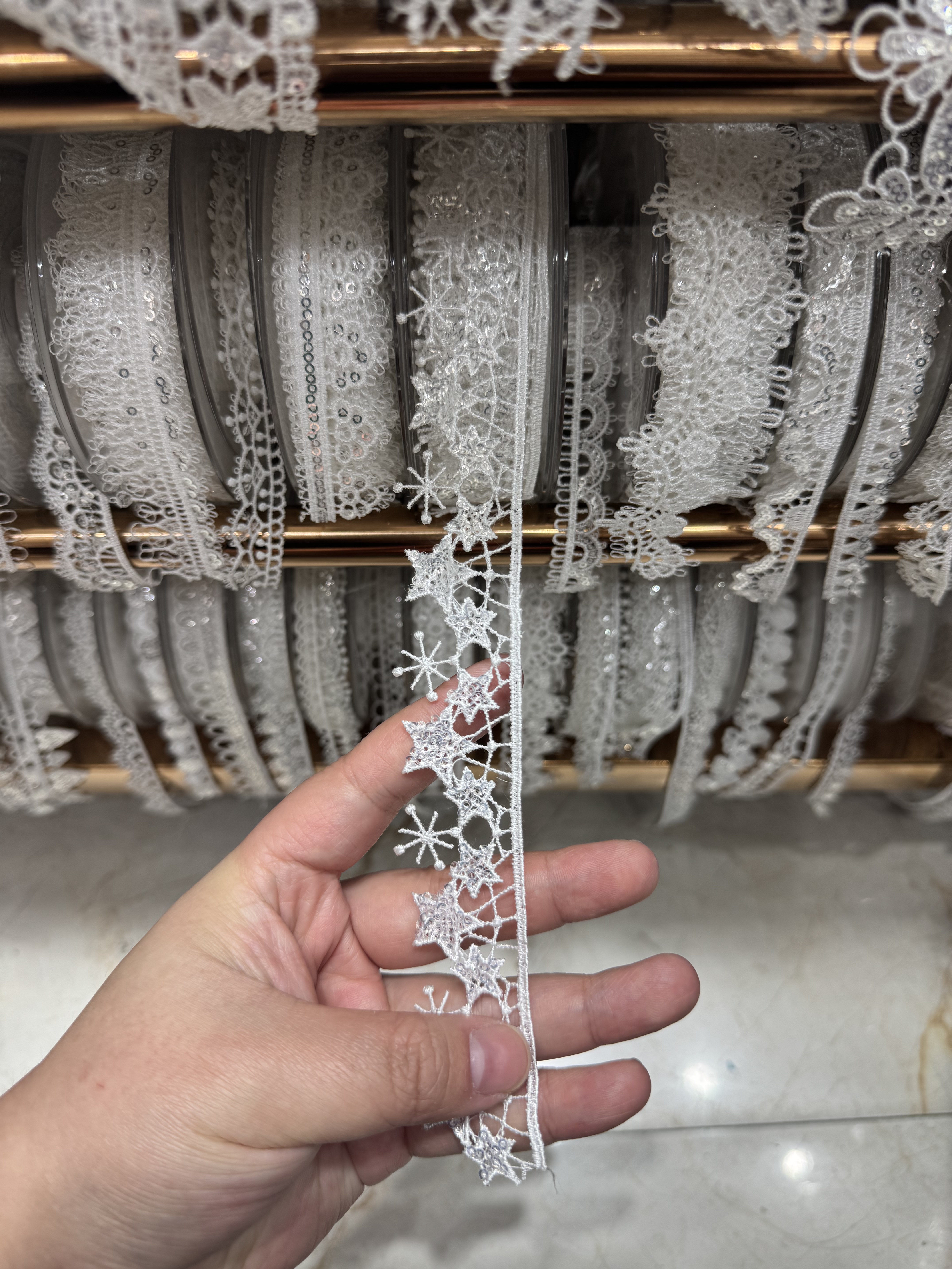 建诚绣品精品珠片花边白色蕾丝水溶花边辅料薄款diy娃娃裙边宽图片
