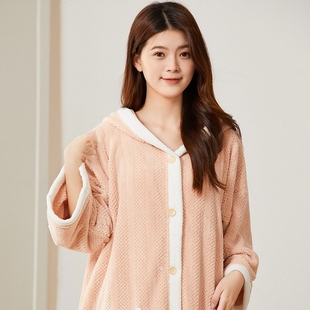 玉颜新款连帽浴巾珊瑚绒可穿斗篷吸水速干长袖秋冬洗澡浴袍睡袍