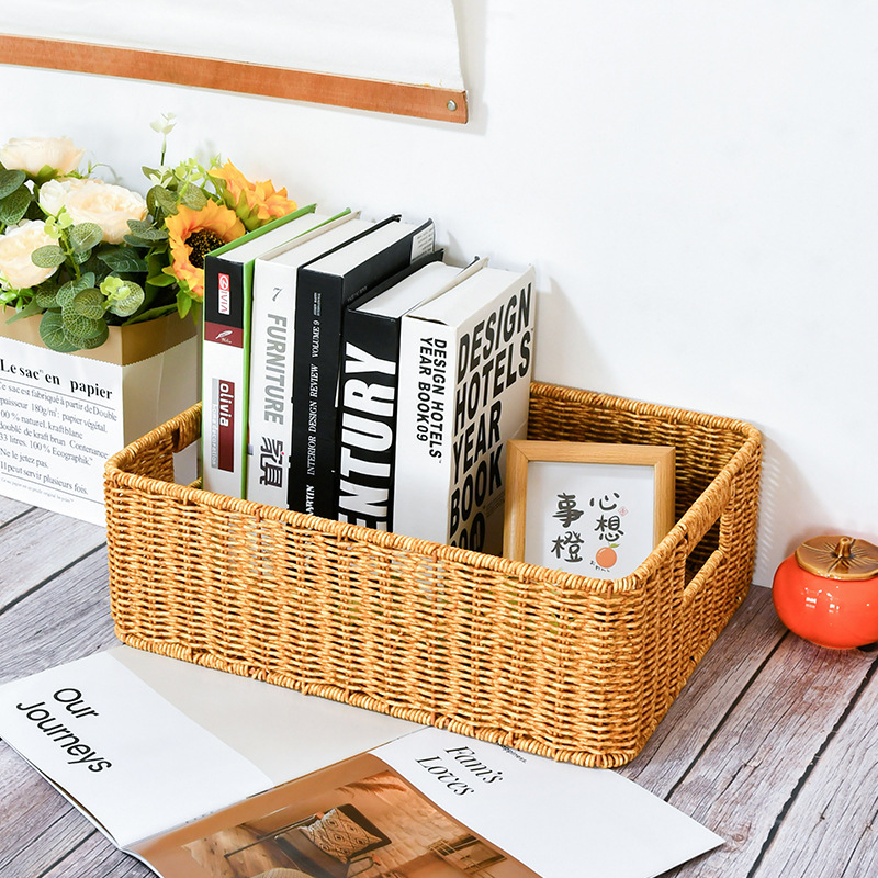 新款藤编收纳筐内置铁框架时尚简约风格家居藤编篮手工编织收纳