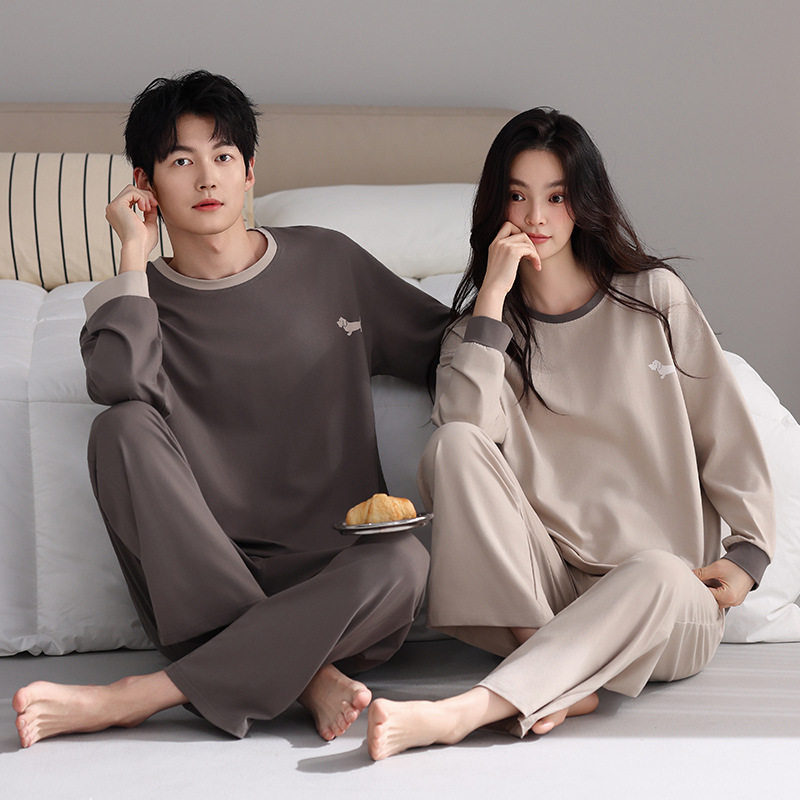 情侣睡衣女拉架棉长袖长裤套装秋季薄款运动休闲宽松可外穿家居服